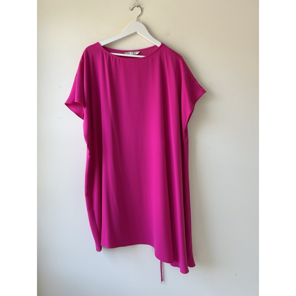 Trina Turk Womens Islet Asymmetrical Mini Dress Size S Pink Tie Waist Boho Comfy